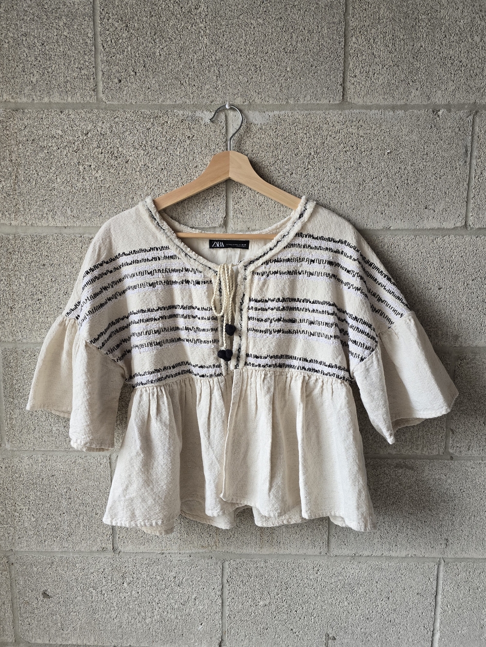 Zara Cream Tunic Top with Black Stripe Accents